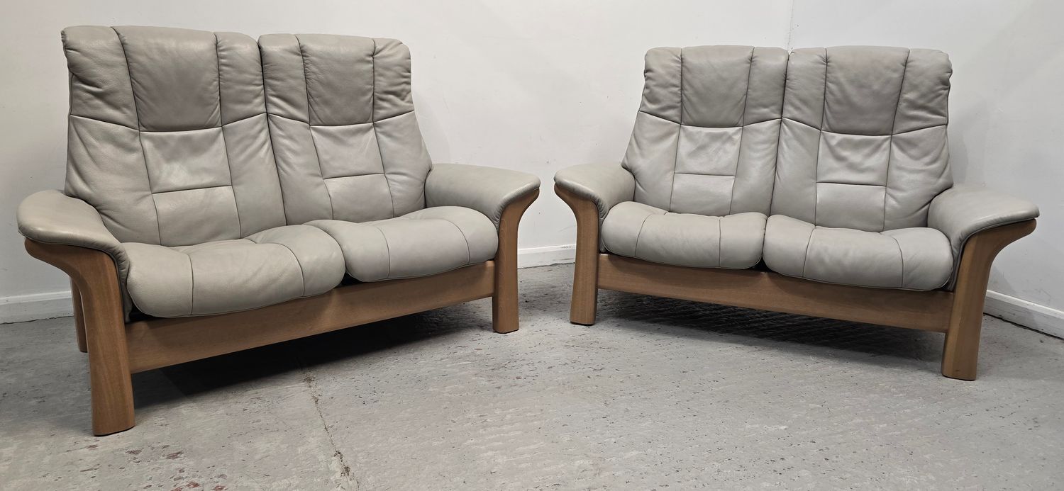 Ekornes Stressless Leather Reclining 2 x 2 Seater Sofas Grey