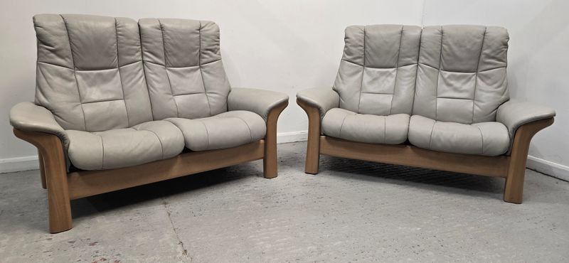 Ekornes Stressless Leather Reclining 2 x 2 Seater Sofas Grey