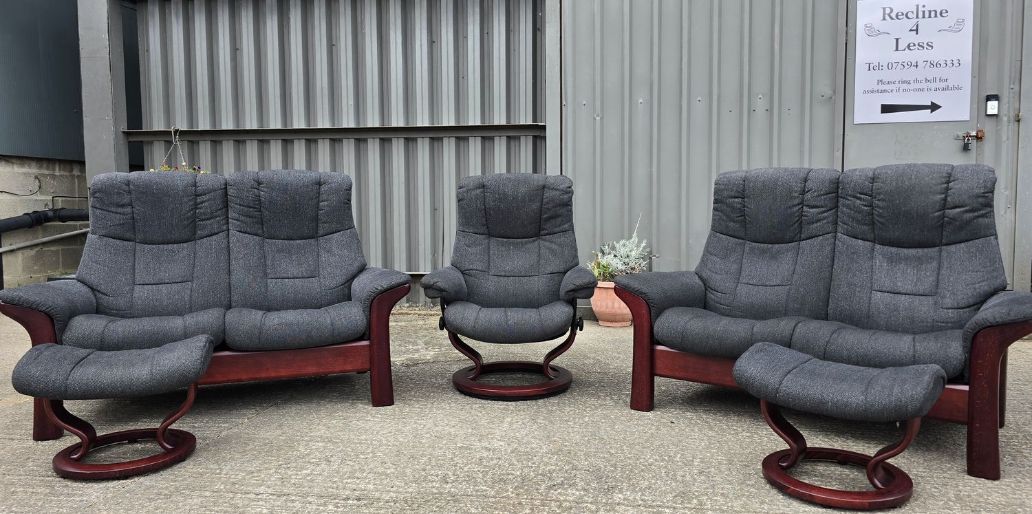 Ekornes Stressless Reclining Fabric 2 x 2 Seater Sofas and Chair