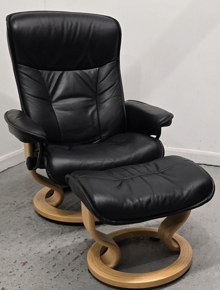 Ekornes Stressless Leather Swivel Recliner Chair &amp; Footstool