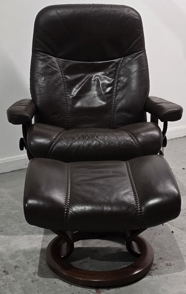 Ekornes Stressless Swivel Consul Leather Recliner Chair &amp; Stool
