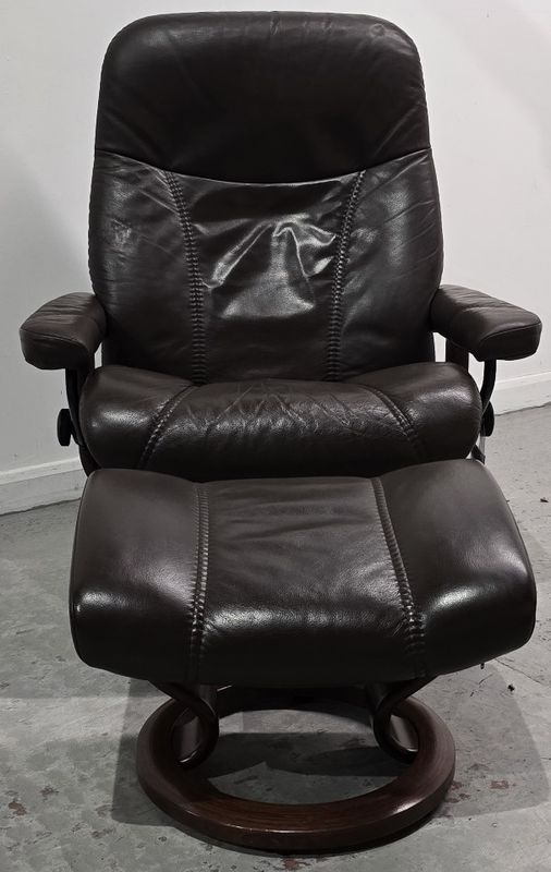 Ekornes Stressless Swivel Consul Leather Recliner Chair &amp; Stool