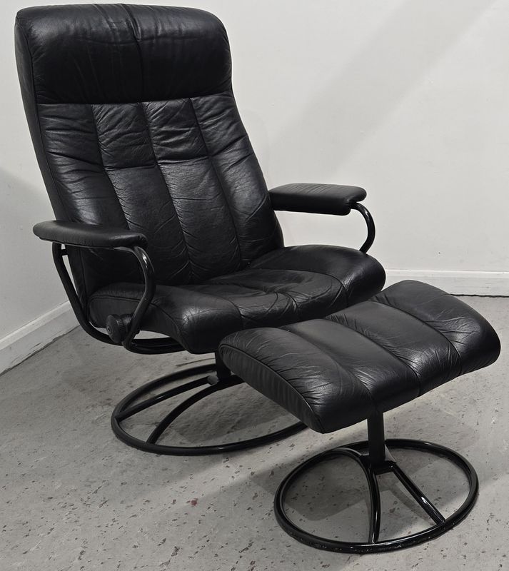 Ekornes Stressless Retro Leather Recliner Chair &amp; Stool RARE