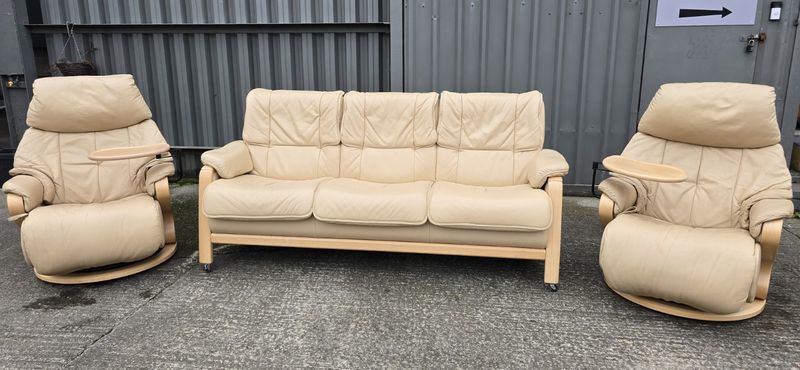 Himolla Leather 3 Seater NON-Recliner Sofa &amp; 2 Recliner Chairs &amp; Tables