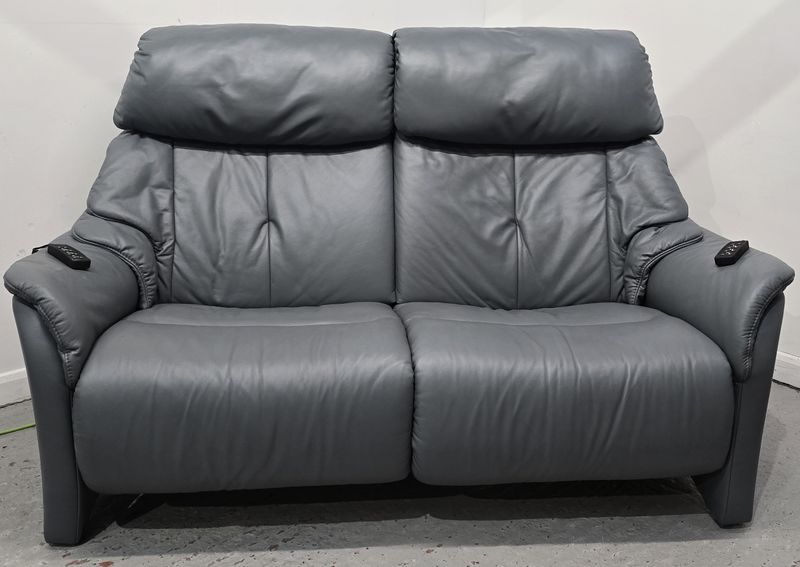 Himolla Electric Leather 2 Seater Recliner Sofa Blue