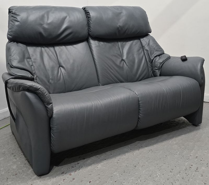 Himolla Electric Leather 2 Seater Recliner Sofa Blue