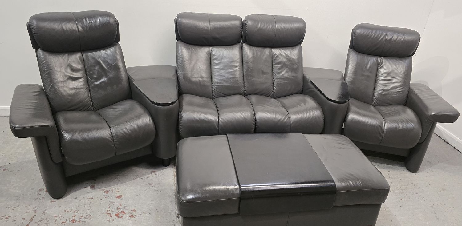 Stressless Cinema Suite 4 Seater Full Leather Sofa and Ottoman
