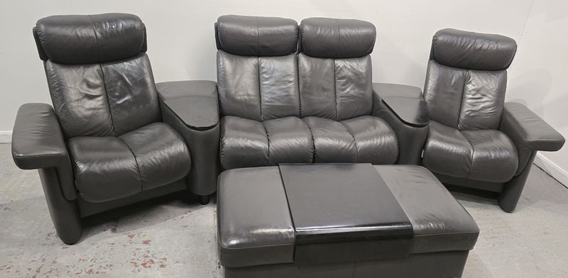Stressless Cinema Suite 4 Seater Full Leather Sofa and Ottoman