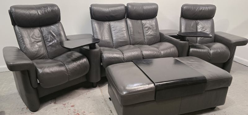 Stressless Cinema Suite 4 Seater Full Leather Sofa and Ottoman