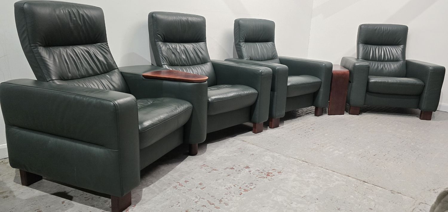 Ekornes Stressless Wave Green Cinema Suite 2 Seater Sofa &amp; 2 Chairs Leather