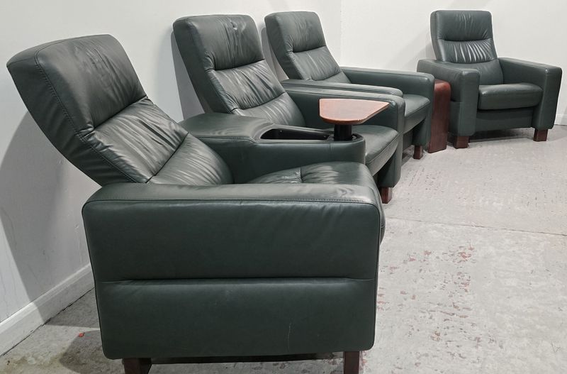 Ekornes Stressless Wave Green Cinema Suite 2 Seater Sofa &amp; 2 Chairs Leather