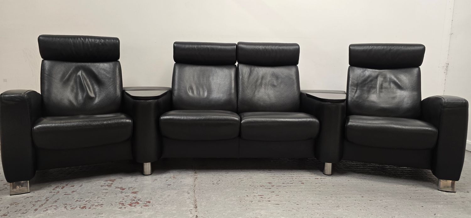 Stressless Black Cinema Suite 4 Seater Full Leather