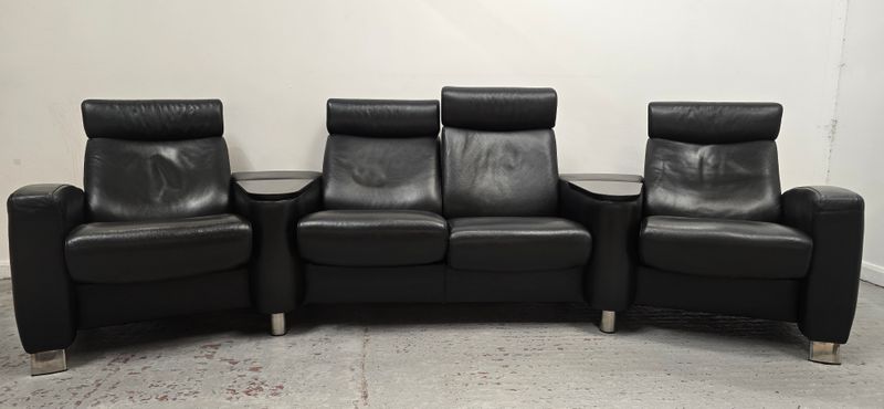 Stressless Black Cinema Suite 4 Seater Full Leather