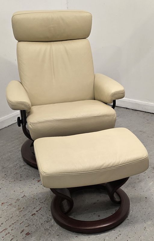 Ekornes Stressless Recliner Swivel Leather Chair and Matching Footstool