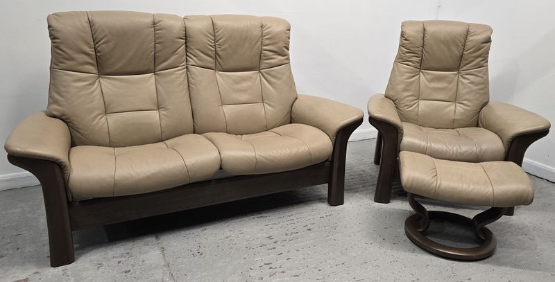 Ekornes Stressless 2 Seater Reclining Sofa &amp; Recliner Chair + Footstool