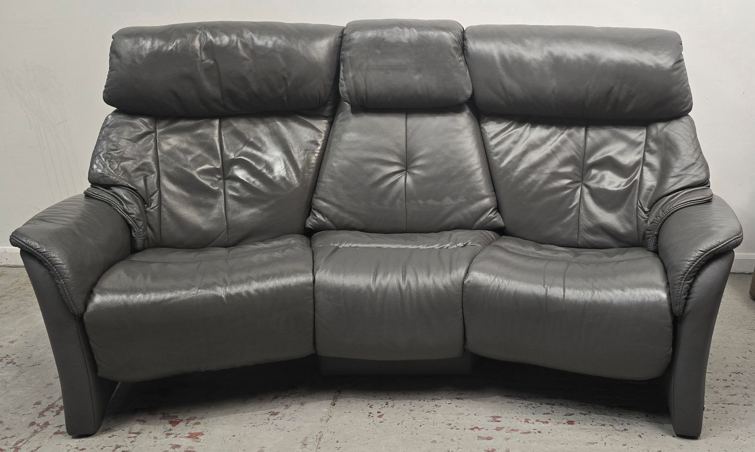Himolla Curve Leather 3 Seater Recliner Sofa W/Fold Down Centre Grey