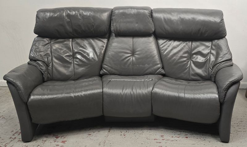 Himolla Curve Leather 3 Seater Recliner Sofa W/Fold Down Centre Grey