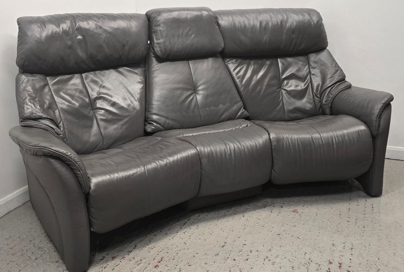 Himolla Curve Leather 3 Seater Recliner Sofa W/Fold Down Centre Grey