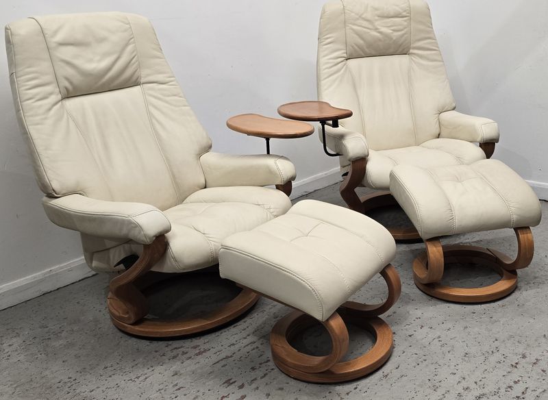 Himolla Leather Recliner Chairs with Matching Footstools &amp; Tables