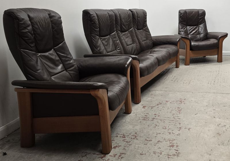 Ekornes Stressless Buckingham 3 Seater Recliner Leather Sofa &amp; 2 Chairs