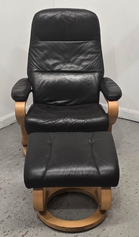 Himolla Leather Swivel Recliner Chair + Matching Footstool Medium Schoko