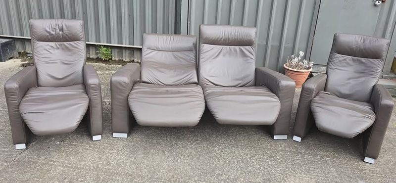 Himolla Leather 2 Seater Recliner Sofa + 2 Recliner Chairs Schlam