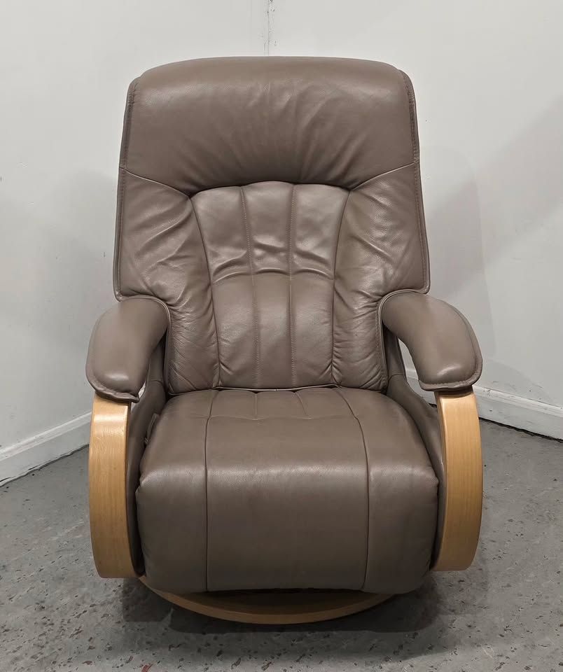 Himolla Rhine Leather Swivel Recliner Chair With Integral Footrest Earth