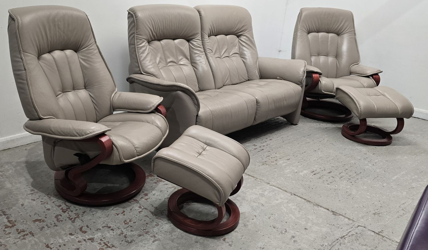 Himolla Rhine Leather 2 Seater Recliner Sofa + 2 Recliner Chairs Suite Fels