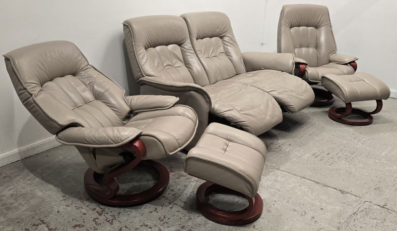 Himolla Rhine Leather 2 Seater Recliner Sofa + 2 Recliner Chairs Suite Fels