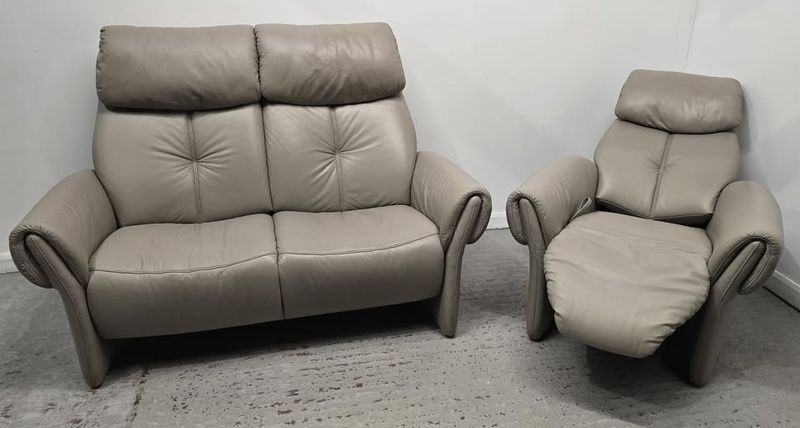 Himolla Leather 2 Seater NON-Recliner Sofa + Recliner Chair