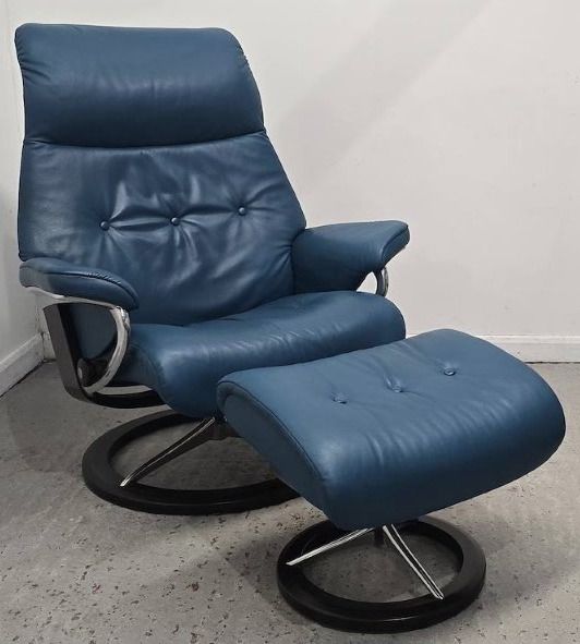 Ekornes Stressless Signature Base Leather Recliner Swivel Chair+Stool