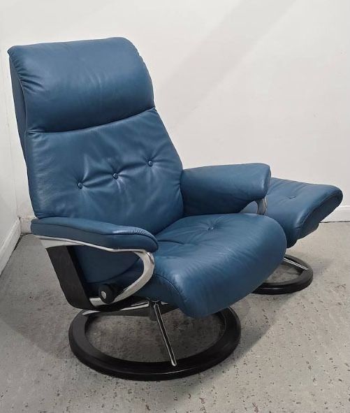 Ekornes Stressless Signature Base Leather Recliner Swivel Chair+Stool