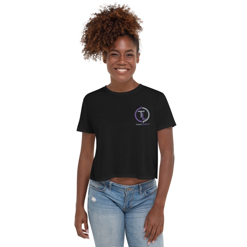 Embroidered (TL) Crop Tee, Color: Black, Size: S