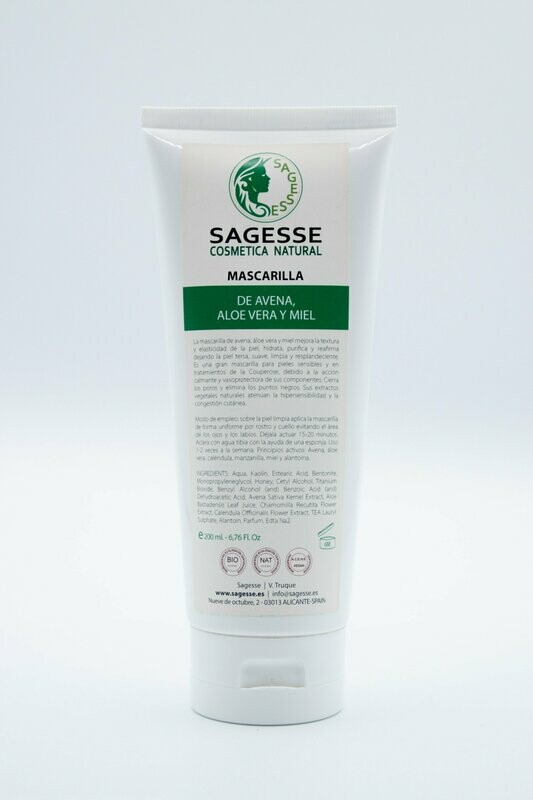 Mascarilla de avena, áloe vera y miel. 200ml.