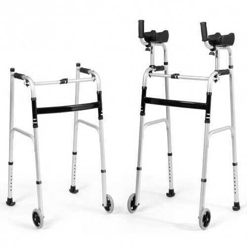 Folding Height Adjustable Walking Frame with Armrest Support