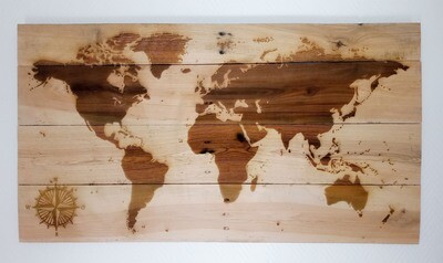 Holzbild Weltkarte gelasert