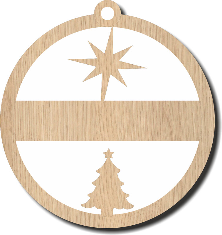 Houten Naam Kerstbal met Ster en boom
