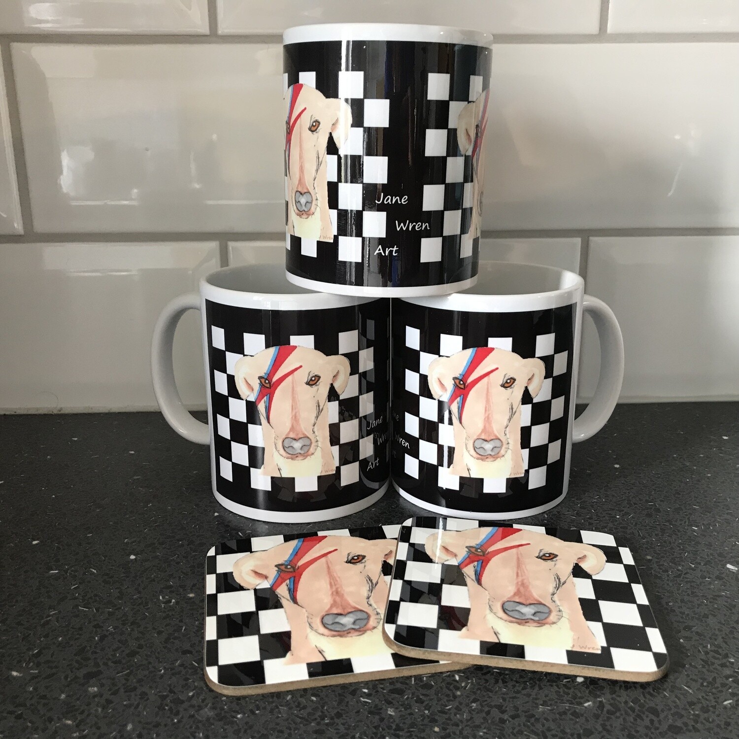 JANE WREN ART - Ziggy Stardog Mugs and Coasters