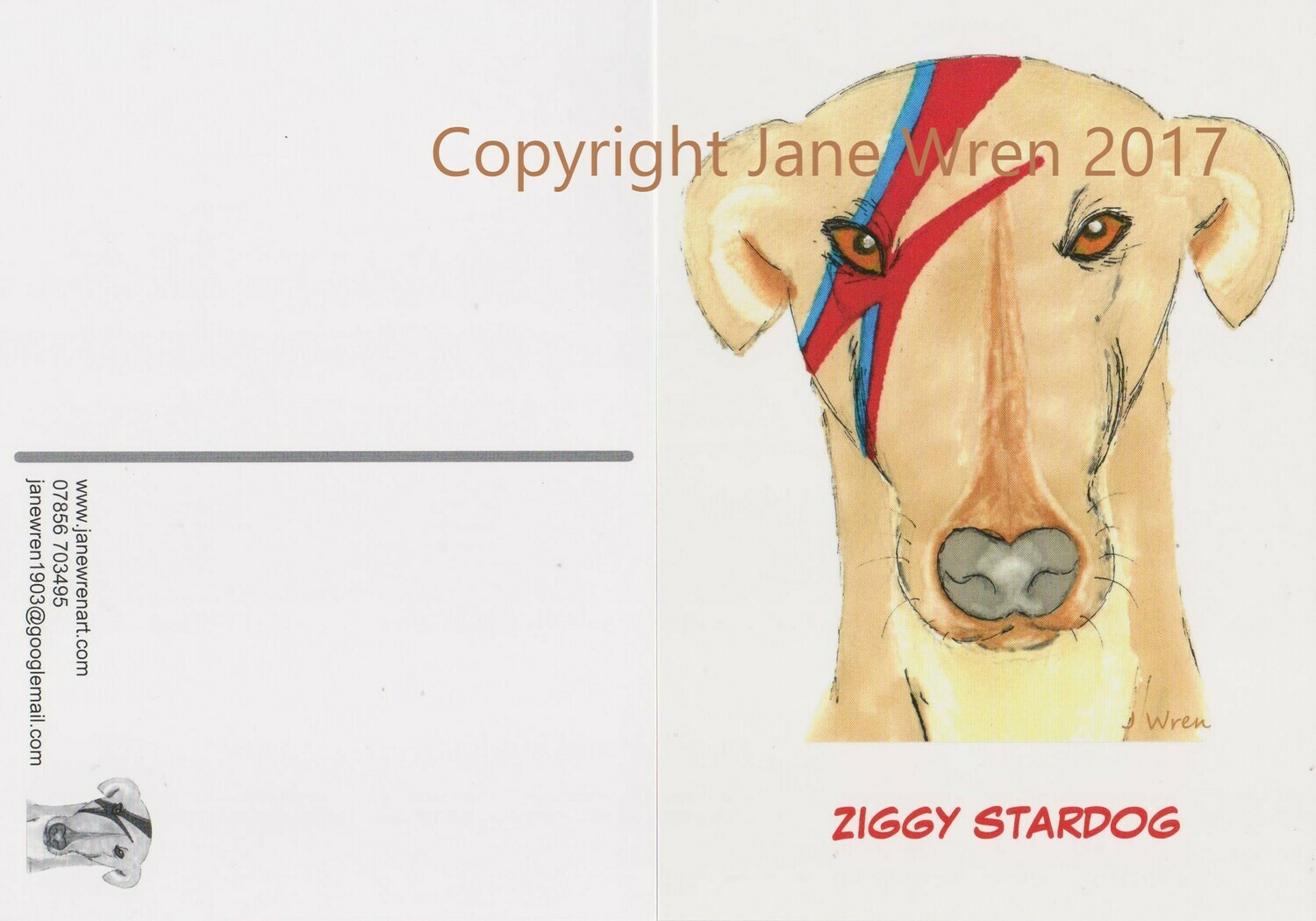 JANE WREN ART - Ziggy Stardog Postcard - Pack of 10