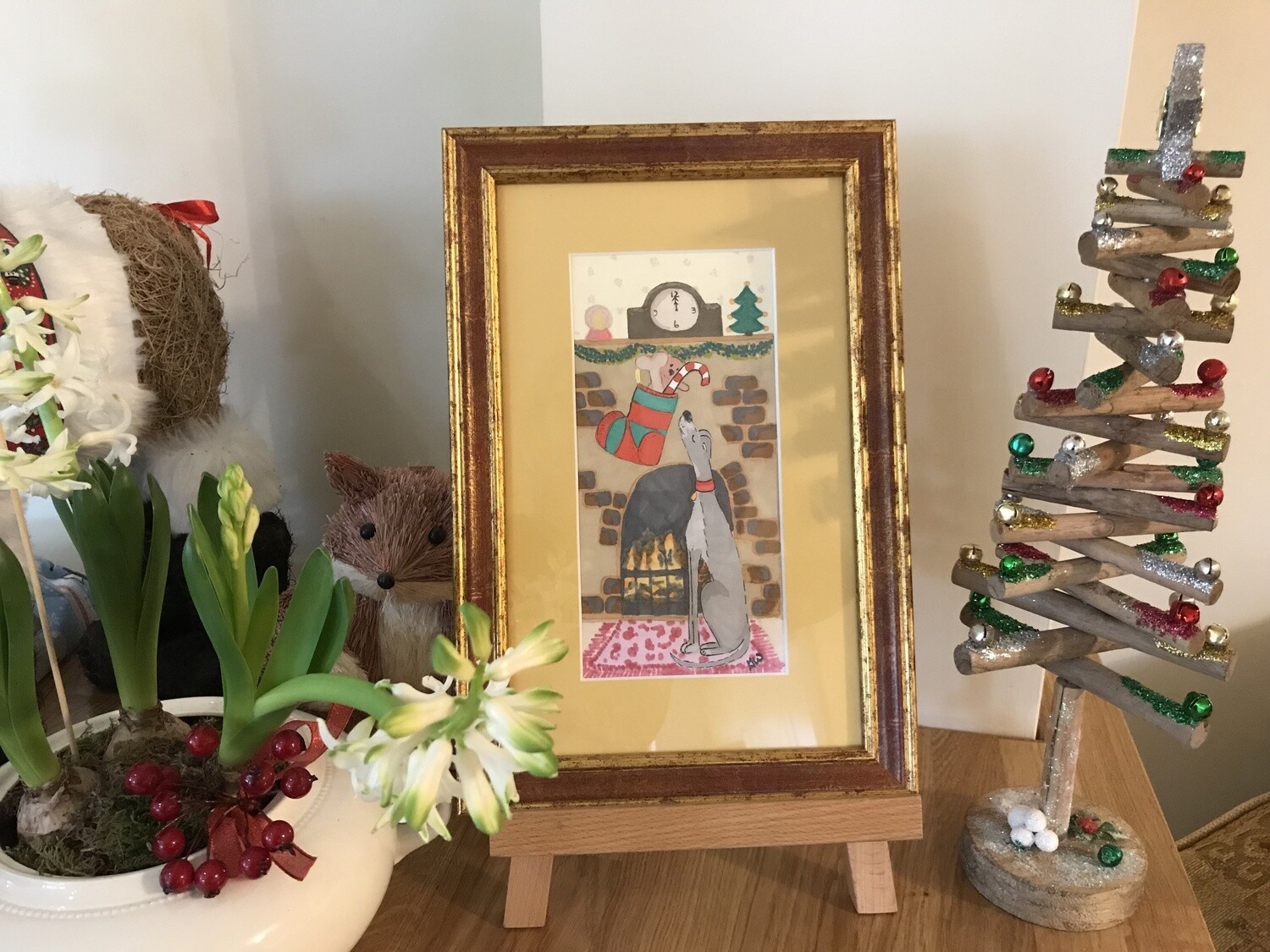 JANE WREN ART - Signed and Framed Christmas Original - He's Been