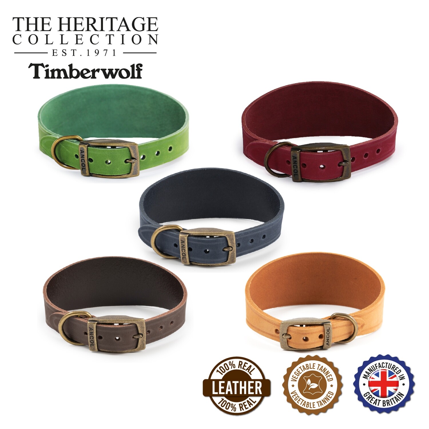 ANCOL - Timberwolf Leather Whippet and Greyhound Collars - Matching Leads Available