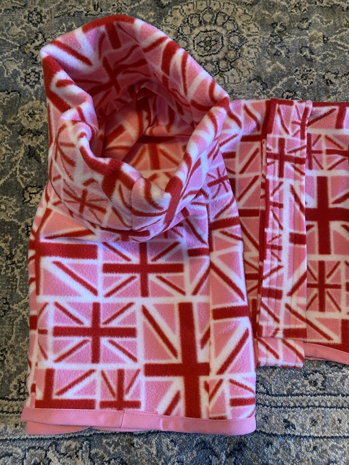HANDMADE WITH LOVE -  Union Jack Red, Pink & White Fleece - Large Whippet, Lurcher and Greyhound PJ's