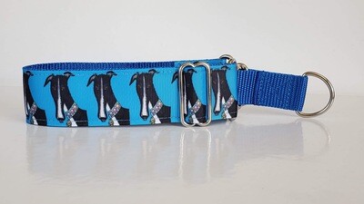 LPDC - Martingale Collar & Lead - Comedy George on Blue 40mm Grosgrain Ribbon - Unique Collars designed by me!!