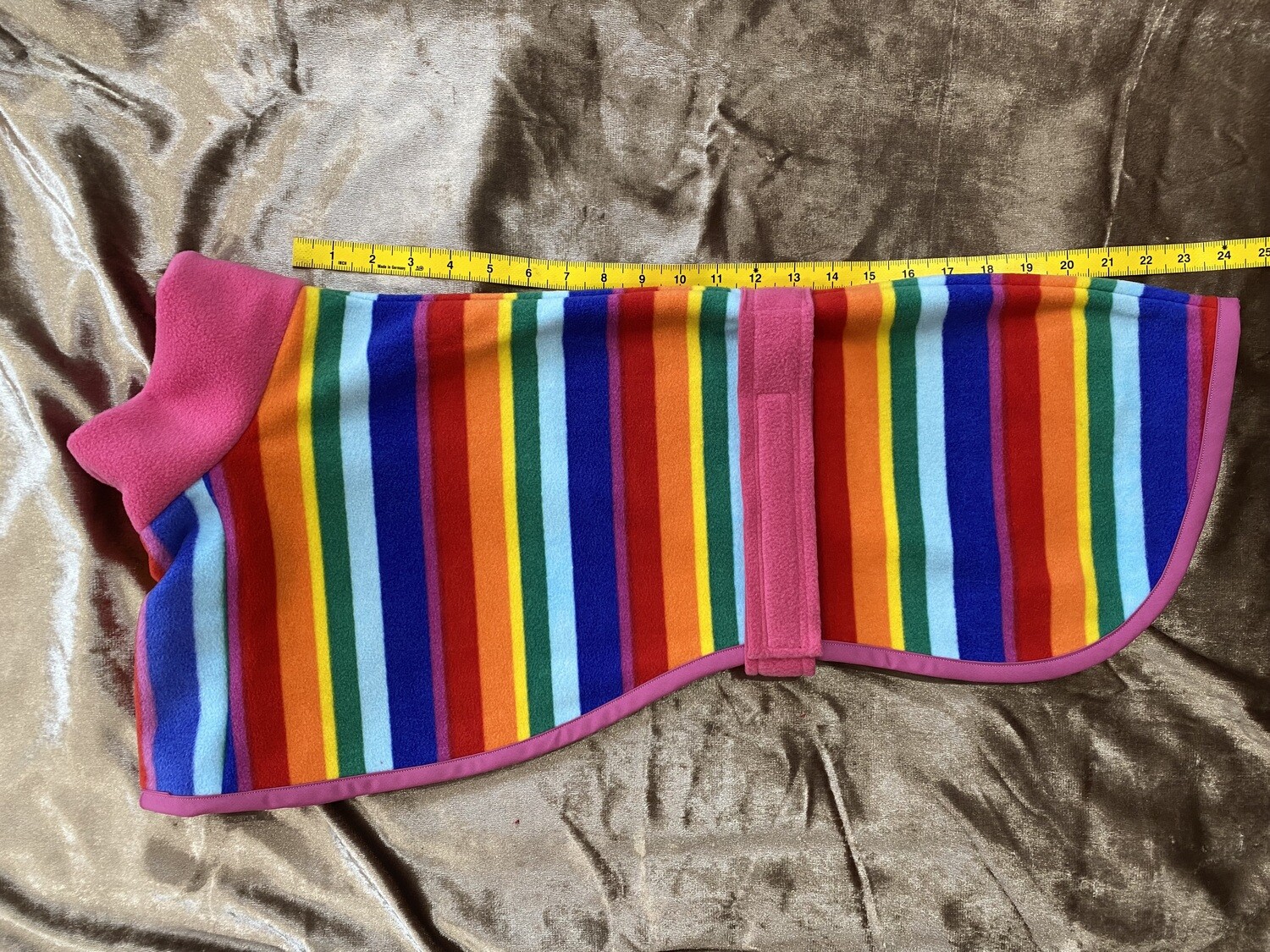 HANDMADE WITH LOVE - 24" Rainbow Fleece with Pink Polo, Belt & Trim