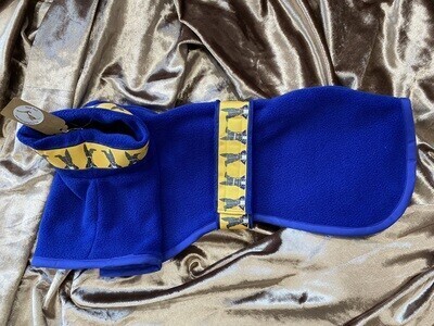 HANDMADE WITH LOVE - 24" Royal Blue Fleece with Prince Charming Grosgrain Ribbon and contrast royal blue binding.