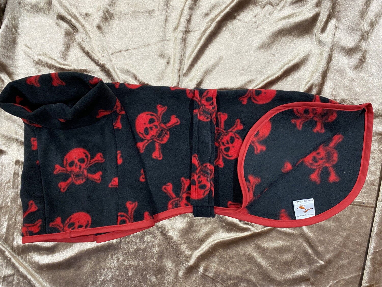 HANDMADE WITH LOVE - Red Skull & Crossbones on Black Fleece with Red Binding - PRE-ORDER