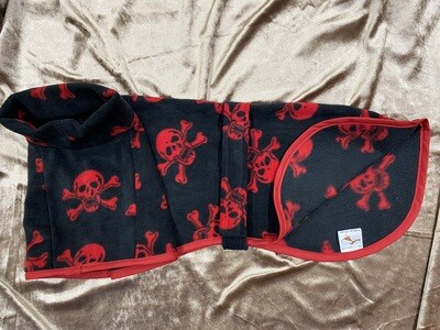 ALL SIZES!! - Red Skull & Crossbones on Black Fleece with Red Binding