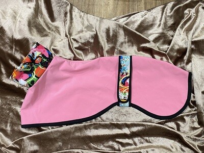 22" - Raincoat - Candy Pink with Graffiti Neck and Belt - ONE OFF!! - AVAILABLE NOW!