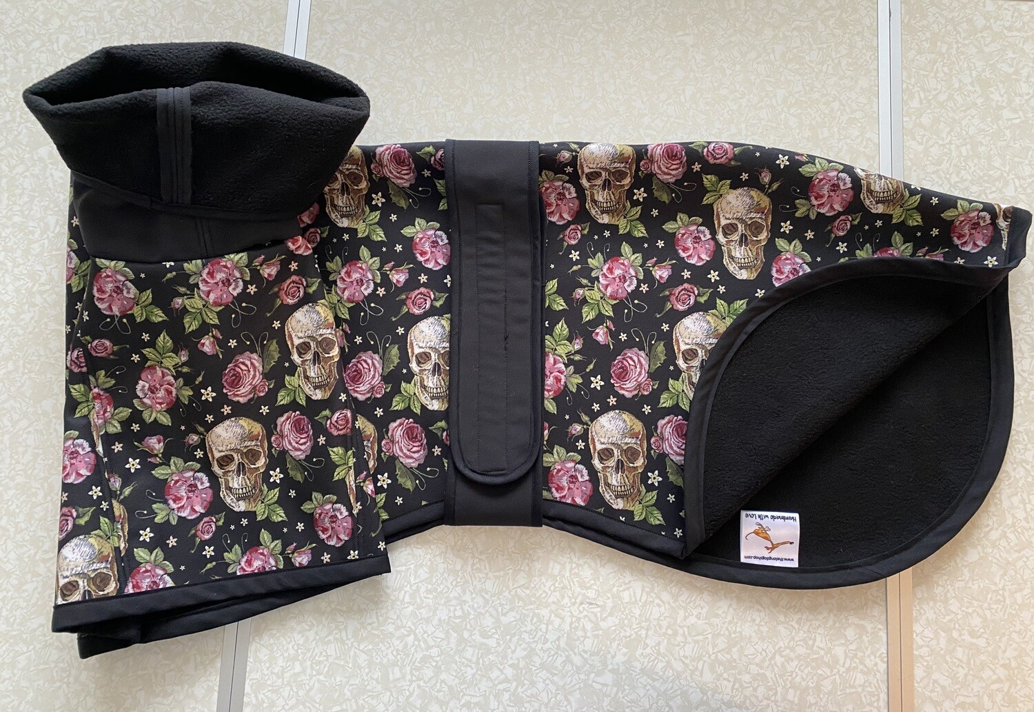 32&quot;/33” Skulls and Roses Print Fleece Lined Raincoat With Harness Hole - AVAILABLE NOW!