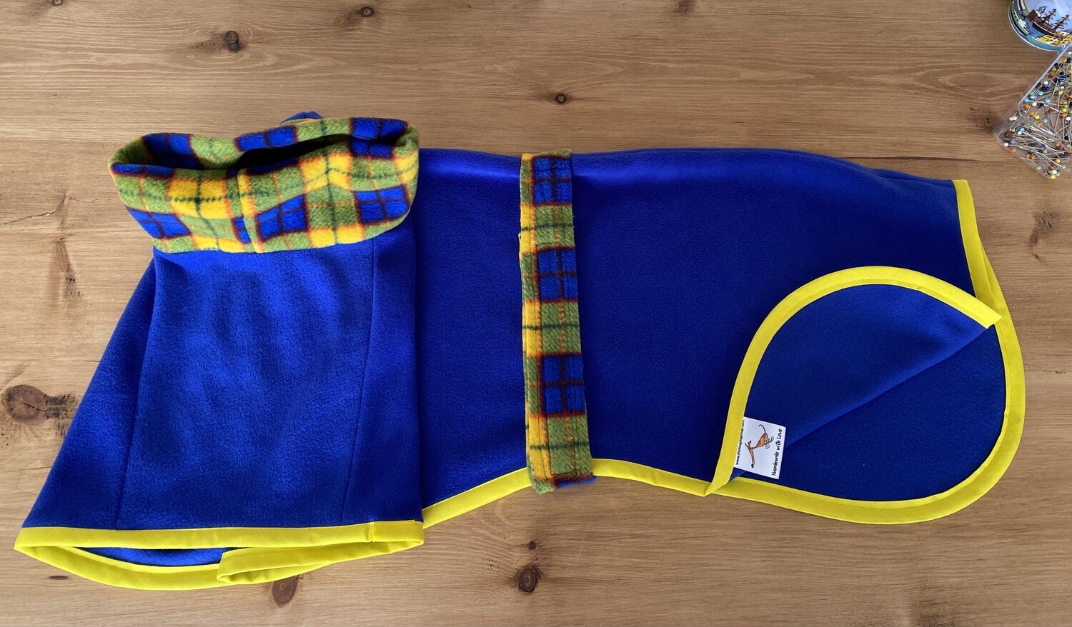 30&quot;/31&quot; Royal Blue Single Layer Fleece with Yellow Tartan Polo Neck - AVAILABLE NOW